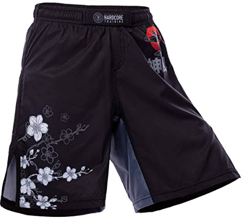 Hardcore träning barn boxning shorts korta byxor barn boxning fitness sportkläder barn muay thai BJJ kickboxing, Svart grå röd, 6 år