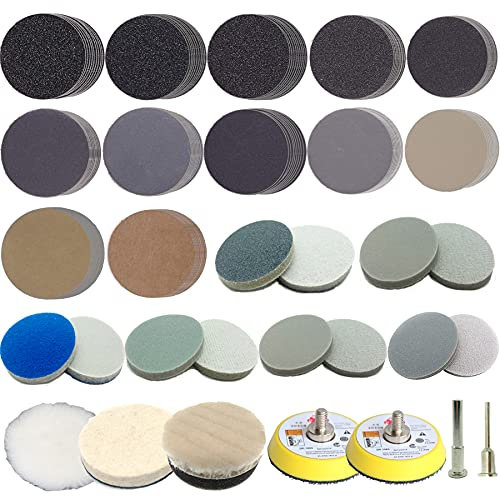 139pcs Sandpaper 2 Inch Wet and Dry Sanding Discs 60-10000 Grit Sanding Discs for Drill with 1/4 i& 1/8 Shank, Wool Wheel Sanding Pad for Wood Mirror Jewelry Car Drill