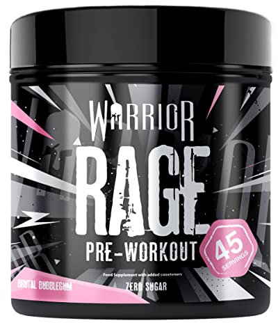 Warrior Rage Pre-Workout Powder, 300 mg Caffeine High Stim Energy Booster with Beta-Alanine, Creatine, BCAAs, Citrulline & AAKG for Focus, Strength & Muscle Pump - Brutal Bubblegum