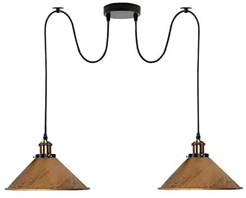 LEDSone Vintage 2-Kopf-Licht Spinnenlampe Pendelleuchte Höhenverstellbarer Metallkegel Lampenschirm Retro Industrieller Deckenleuchter mit E27-Fassung