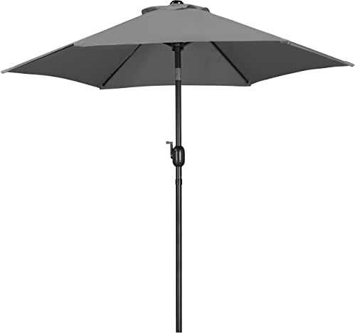 Yaheetech Garden Parasol Umbrella 2.3M Patio Table Umbrella Outdoor Sun Shade with Crank Handle & 6 Metal Ribs for Garden/Backyard/Deck - Grey