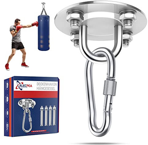 ALECPEA Edelstahl Deckenhaken für Boxsäcke - 400 kg Tragkraft - Bombenfeste Boxsack Halterung - Ideale Deckenhalterung zur Boxsack Aufhängung - Inkl. Deutscher Anleitung