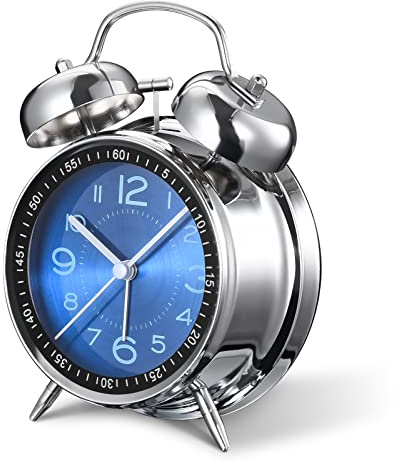 Loud Alarm Clock for Heavy Sleepers Adults,Retro 4 Inch Silent Non-Ticking Quartz with Backlight,Twin Bell Analog Kids Alarm Clocks for Bedrooms Bedside (Blue)