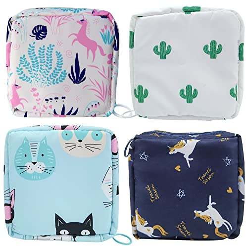 Sanitary Napkin Storage Bags ，4 Pack Tampons Collect Bags Portable Sanitary Pad Storage Bag with Zipper Menstrual Cup Pouch for Teen Girls Women Ladies