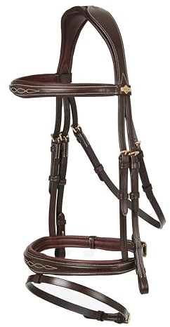 LeMieux Kudos Competition Flash Bridle - Soft Leather - Reins Sold Separately - Havana - Cob