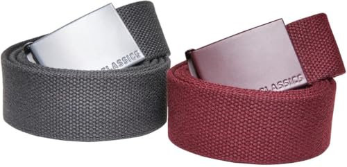 Urban Classics Unisex Gürtel Colored Buckle Canvas Belt 2-Pack bordeaux/charcoal S/M