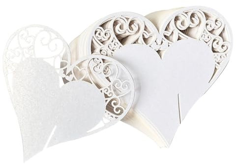 Fayemint 50 Piezas Tarjeta Copa Corazón, Hueco Tarjetas Lugar, Blanco Tarjetas de Lugar Nombre, para Fiesta, Boda, Baile, Copa de Vino (Blanco)