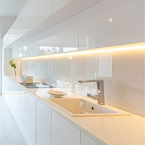 DE SANCTIS LIGHT DESIGN Led Bajo Mueble Barra Cocina Perfil Con Sensor Dimmer Luz Continua Alimentación Profesional Made In Italy (Blanco Cálido, 150Cm Blanco)