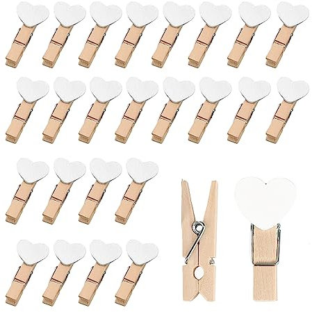 50 PCS Mini Wooden Heart Pegs,3.5cm Photo Clips,Wooden Photo Display Clips,Clothes Pegs,Tiny Pegs for Photo Wall Home School Wedding Decoration,Clips Photo Pins Heart Shape