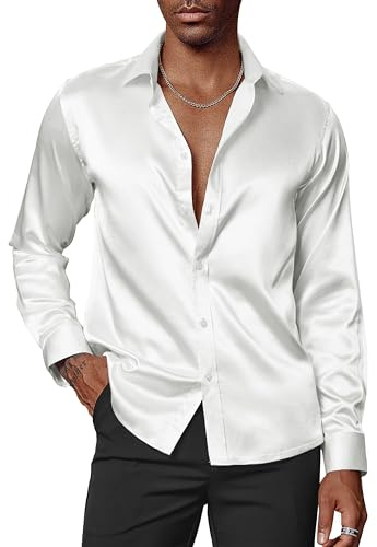 PJ PAUL JONES Mens Shirts Long Sleeve Satin Sequin Dress Shirt with Bow Tie