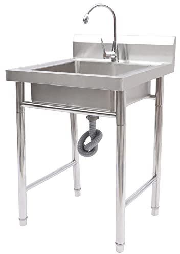 Edelstahl Spültisch Freistehende Küchenspüle Gastro Spüle 1 becken, Garten Waschtisch Spülbecken mit wasserhahn für Außenbereich Innen Küche Camping, 93x61x60cm