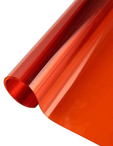 SUMAGITIN Transparent Decorative Window Film Anti UV Colorful Adhesive Vinyl Heat Insulation Solar Window Tinting Sheets Glass Film for Christmas Home Decoration, 24Inch x 10Feet, Orange