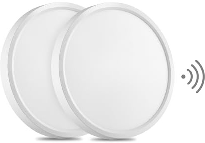 Oraymin 2 Stücke LED Deckenleuchte mit Radar Bewegungsmelder, 18W 1800LM 4000K Lampe mit Bewegungsmelder innen, IP44 Deckenlampe Flach für Treppe, Balkon, Flur, Keller, Garage, Carport, Ø 23*H2.4cm