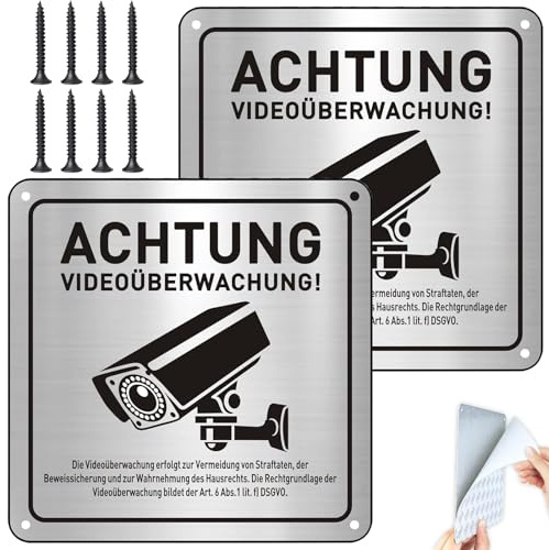 2 Stücke Videoüberwachung Schild, Kamera Überwachung Aufkleber für Privatgrundstück, Warnung für Innen Und Außenbereich (15 * 15cm)