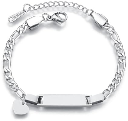 JewelryWe Personligt armband barn baby rostfritt stål högglans polerad figurkedja, barnarmband, babyarmband, armkedja med gravyr för pojke flicka, Trä Läder Trä Snäckskal Läder