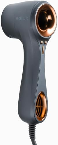 EOLUX | Secador de Pelo Profesional Iónico EX01 | Ergonómico, Silencioso y Compacto | Secador de Viaje | Protege el Cabello | Control de Temperatura | Boquillas Magnéticas | Bronze | 900W