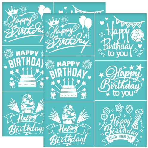 OLYCRAFT 2 Stück Happy Birthday Selbstklebende Siebdruckschablone 22x28cm | Wiederverwendbare Netzschablonen Transfer, Malschablonen, Zeichenschablonen, für T-Shirt Wand Fußboden Geschenkkarten