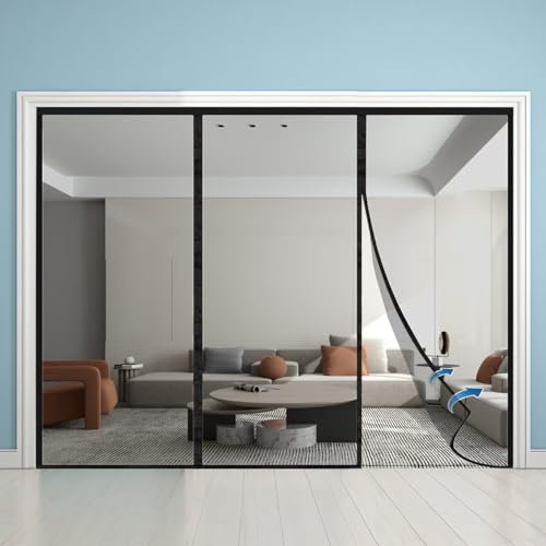 Puerta de pantalla magnética 150x265cm Mosquitera antimoscas Cortina antimoscas Cierre automático para puerta de entrada interior/Patio Negro