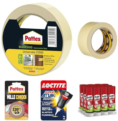 Pattex 22500 Biadesivo Telato, Forte, Universale, Per Numerosi Utilizzi Domestici e Fai da Te, 25mmx25m