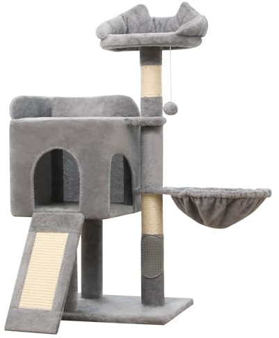 Woochpet Kratzbaum für Katzen, Katzenturm mit Natursisal, Gemütliche Liegefläche und Plattform, Schwarz