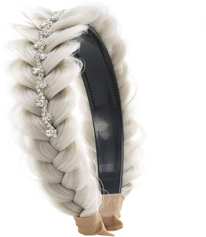 TOECWEGR Geflochtenes Haarband Kristall VerschöNert Unordentlich Breit 2 SträHnen Flauschige Zopf PerüCke Mit ZäHnen Damen Stirnband