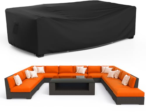 Armorget Copertura Tavolo Esterno Impermeabile 300x250x100cm, 600D copertura Mobili da Esterno, Antivento, Anti-UV, Copertura Tavolo Giardino con Umidità e al Vento, Fibbie, Cordoncino Regolabile