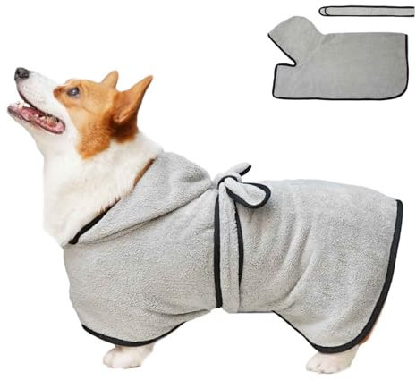 PJDDP Katze Schnell Trocknendes Badetuch, Hundebademantel Aus Mikrofaser,Dog Cuddle Bademantel, Super Saugfähig Und Schnell Trocknend Für Haustiere Hunde Und Katzen,Grau,XS