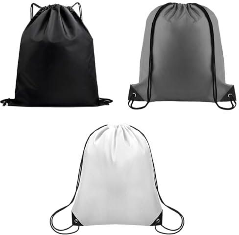 SGERUFZ 3 Pcs Turnbeutel Sportbeutel Gymnastik Schwimmen Tasche Wasserdichter Kordelzug für Sport Reisen Schule Kinder und Erwachsene Unisex Schwarz Weiß Grau
