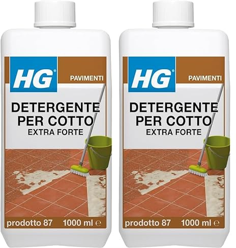 HG Pulitore Forte (HG n. 87), Detergente Concentrato per Rivestimenti Protettivi e Sporco Cristallizzato, Per Ogni tipo di Pavimento in Cotto - 1 Litre (194100108) (Confezione da 2)