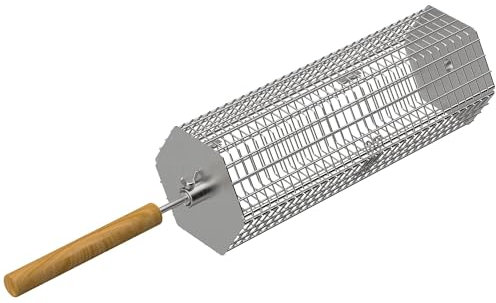 LANEJOY Lot de 2 paniers à rouler avec poignée amovible (hexagonale), panier de gril à rouler en acier inoxydable pour barbecue extérieur, filets de gril portables pour légumes, crevettes, poulet,