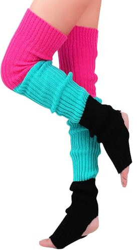 LittleForBig Bas tricotés extra longs au-dessus du genou - Couleur vive bloquée, Rouge, bleu et noir, taille unique