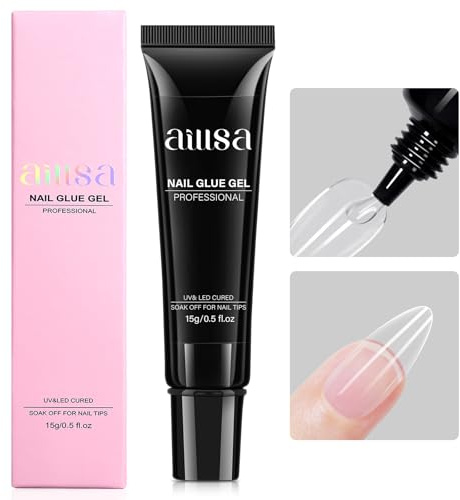AILLSA Gel Nail Glue for Nails Tips, Solid Super Strong Gel Glues 15g Professional Fake Acrylic Soft Nails Glue U V Lamp Curing Needed - Long Lasting
