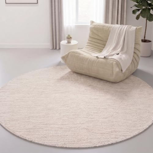 Interiyou matta handvävd Riga - 200x200 cm Rund Kräm - Bomull, 100% hantverk, sovrum, naturfiber, flatvävd