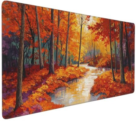 Gaming Mauspad XXL Herbst Mousepad 1000x500x4mm Baum Verlängertes Mauspad Schreibtischauflage,Genähte Kanten Mauspad,Verbessert Präzision und Geschwindigkeit Wasserdicht Geeignet für Büro und Spiele