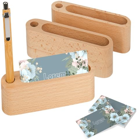 RUCUDIM Kreative Hölzerne Visitenkartenhalter, 3Pcs Visitenkartenhalter Holz, Visitenkartenständer aus Holz Gelocht, Hochstabil Visitenkartenständer, Visitenkartenhalter für Ausstellung, Büro