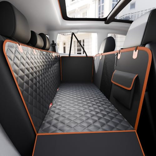 Loutep Dog Car Seat Cover Back Seats Cars Hammock Rear Pet Protector Covers Backseat Accessories Scratchproof & Waterproof Car Seat Cover for Dogs Suitable for Cars Trucks SUV 135 X 149Cm Black&Orange