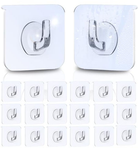 UNILECON Haken Selbstklebende Klebehaken Extra Stark - 20 Stück transparente Klebehaken für Küche, Badezimmer und Schlafzimmer, Max 10KG Tragend