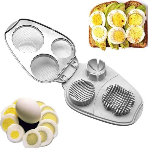 Cortador de huevos 3 en 1 y cuñador de acero inoxidable y operación manual, ideal para huevos y ensaladas