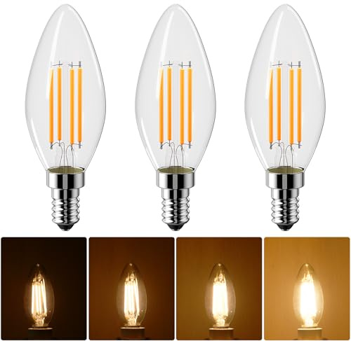 Vanke E14 Dimmable LED Bulb, Warm White 2700K 4W=40W, Pack of 3 | Small Edison Screw Light Bulb, SES Candle Filament Vintage Light Bulb, No flickering, 35x97mm