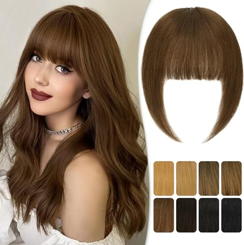 RUWISS Frangia Clip Capelli Veri Natural Frangetta Extension Thickbangs Hair Clip Frangia Posticci per Capelli Umani per Donna (Marrone Rossa)