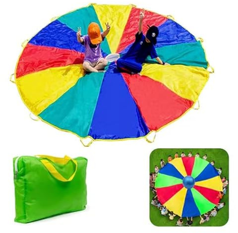 Parachute with Handles 8ft 10ft 12ft Play Parachute Games for Outdoor Team Games,waterproof reinforced suture,You Can Also Use it for Trampoline Cover Picnic Mat,sport equipment (8 feet 8 hands)
