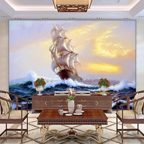 Sailboat Wave Sea Bird 3D Wallpaper Feature Office Living Room Sofa Bedroom TV Background Wall Decoration-430cm×300cm