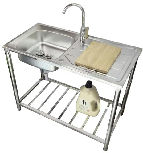 AMAZWI Lavello Garage Vasca Singola Appoggio Set Lavello Cucina Ristorante Commerciale Con Rubinetto E Gocciolatoio Lavabo For Preparazione E Utilità Interni Ed Esterni