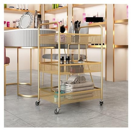 SynapSYA Kosmetikwagen Möbel Tablett Maschine Friseur Haar Schönheit Nagel Spa Salon Trolley Warenkorb Mit Schloss(Gold)