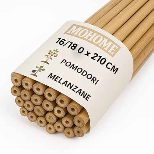 MOHOME Canne Bambù Giardinaggio Naturali Set 50 Cannette 16/18 Ø x 210 cm Bastoncini Supporto Piante Orto Sostegni Tutore Pali Resistenti Rampicanti Giardino Pomodori Melanzane
