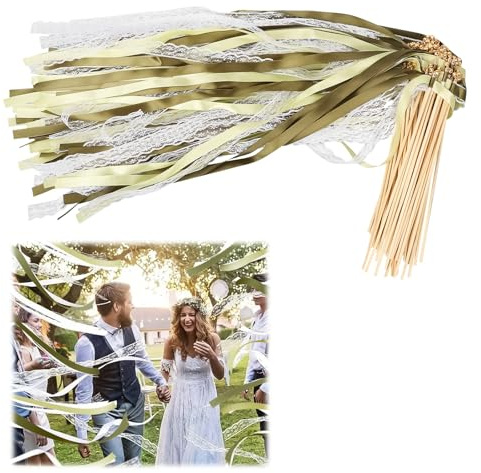 Wedding Wands, 50 Stück Zauberstäbe Hochzeit Luftschlangen mit Glocke, Romantic Hochzeit Stäbe mit Holzstäbchen Werden, Tragbar Seidenfeenstab für Hochzeiten, Geburtstage, Partys, Feiertagsfeiern