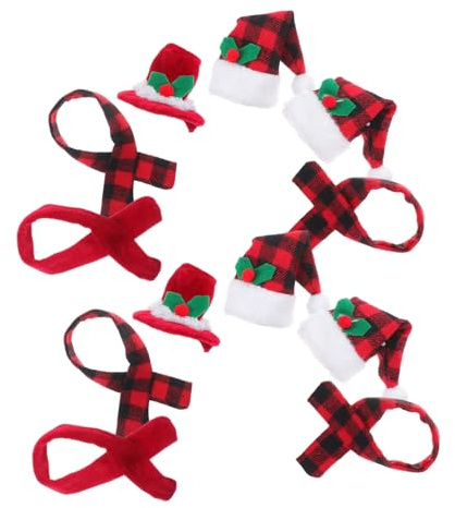 HIAKDOFT 12set Mini Christmas Hat Scarf Tiny Santa Claus Hats and Scarves for Xmas Year Party Candy Covers Wine Bottle Decoration for Home Bar