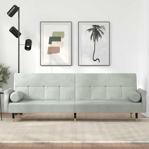 YuuSsea bäddsoffa ljusgrå sammet, justerbart ryggstöd, 216 x 89 x 70 cm, med 2 kuddar, stabil plywoodram, bekväm gästsäng för vardagsrum