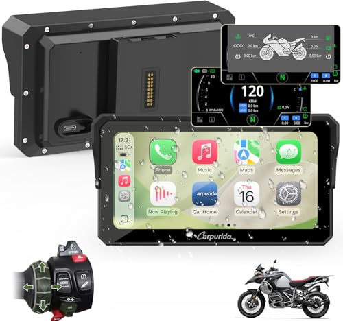 Carpuride W602BS Pro Carplay Skärm för BMW Motorcyklar, Native Wonder Rattstyrning och Dataavläsning, Trådlös CarPlay och Android Auto, 6,25 Vattentät Pekskärm, OTA, Dubbel Bluetooth, Intercom, Navi.