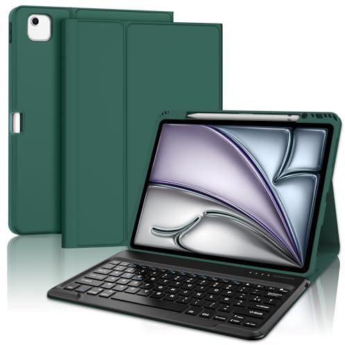 Coque Clavier pour iPad Air 13 M4 2026/M3 2025/M2 2024 avec Pavé Tactile | AZERTY Français Clavier Détachable sans Fil Bluetooth, Étui pour iPad Pro 12.9 (6e/5e/4e/3e) Gen avec Fente pour Stylo, Vert